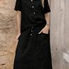 Women's 2 Piece Skirt Set Cotton Linen Short Sleeve Top And Maxi Skirt Matching Sets Summer Casual Vacation Outfits with Pockets