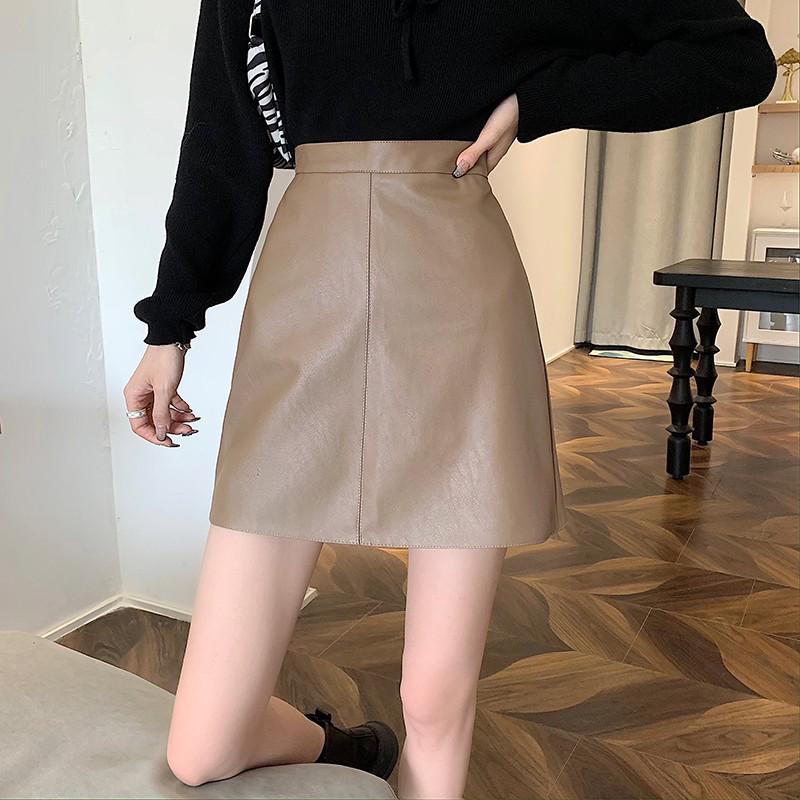 

Женская черная юбка-трапеция из ПУ-кожи с высокой талией большого размера – Стройнящая, для миниатюрных, осенняя, с запахом на бедрах, короткая юбка S