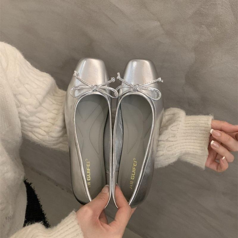 Round head shallow mouth elegant simple women s shoes spring fashionable versatile flats comfortable bow women s shoes 35