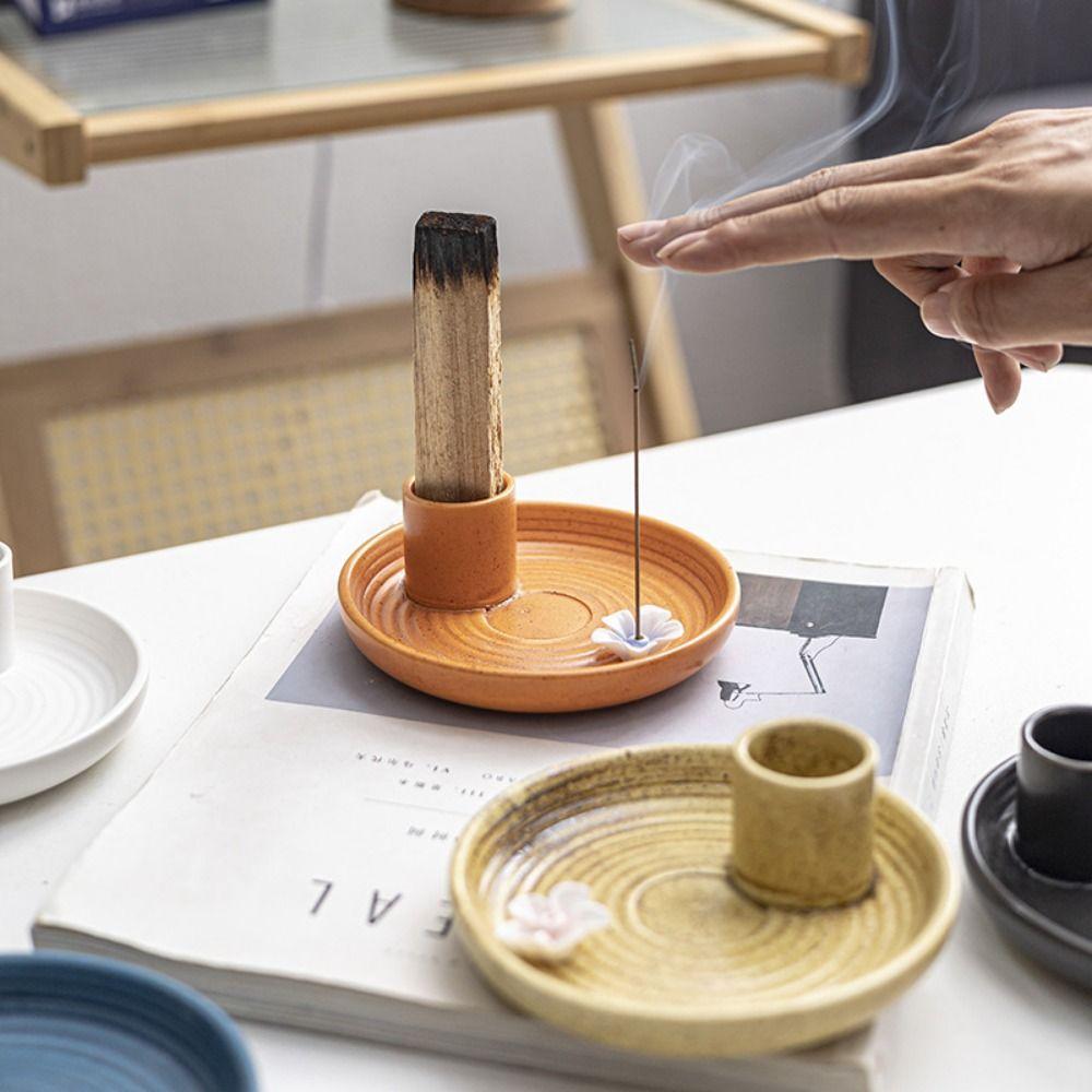European Style Ceramic Aromatherapy Furnace Simple High-grade Round Sacred Wood Stand Unique Line Incense Holder Outdoor