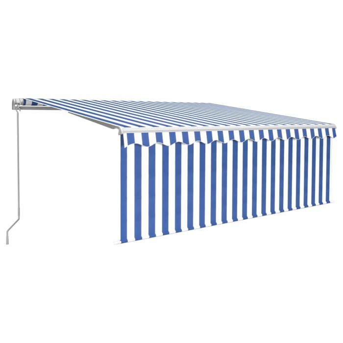 Exclusive House - Manual Retractable Awning with Blind 4x3 M Blue and White