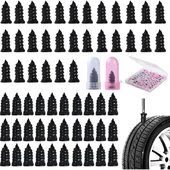 60 Pcs Tire Repair Screws, Tire Repair Rubber Nail, Screw in Tire Plugs,Quick Tool Tire Plugs, Self-Service Tire Repair Rubber Nail Kit for Patching