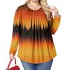 Women's Plus Size Fashion Printed Casual Pleated Round Neck Long Sleeve Top