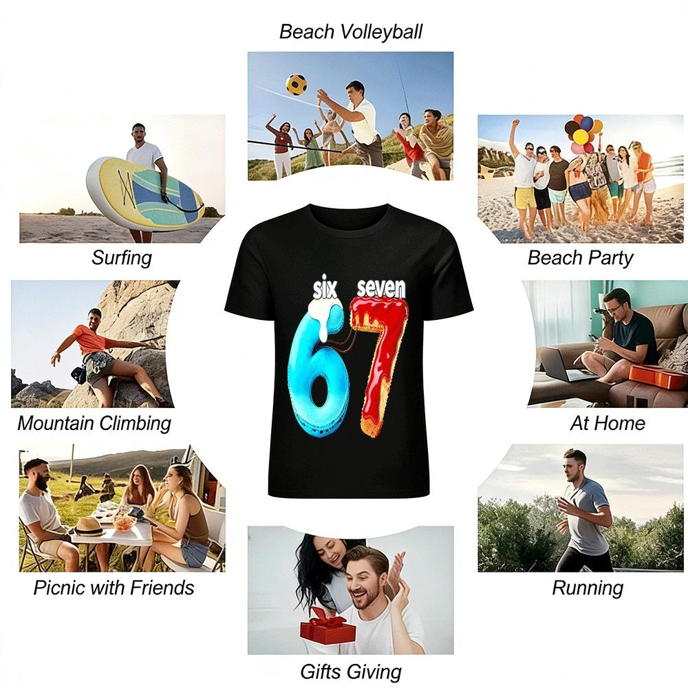 Fun Dessert Style Number 6&7 Print Casual Top Pure Cotton T-shirt