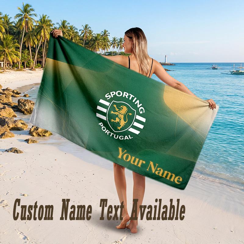 Sporting CP Design Beach Towel Custom Text Large Towel for Beach Vacation
