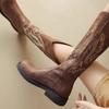 Fashion Plus Size New Women's Embroidered Western Knee High Boots Cowboy Cowgirl Boots Chunky Heels Platform Boots Women Western Shoes