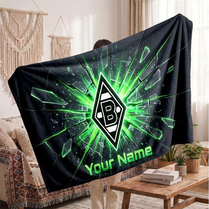 Borussia Mönchengladbach Personalisierte Fleecedecke Mit Fußballlogo, Individueller Name Text Weich Warm Zuhause Überwurfdecke