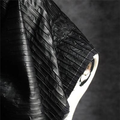 50x140cm Faux Leather Black Pleated Fabric for DIY Sewing Jacket Designer Fashion Creative Fabrics Wholesale Cloth Material