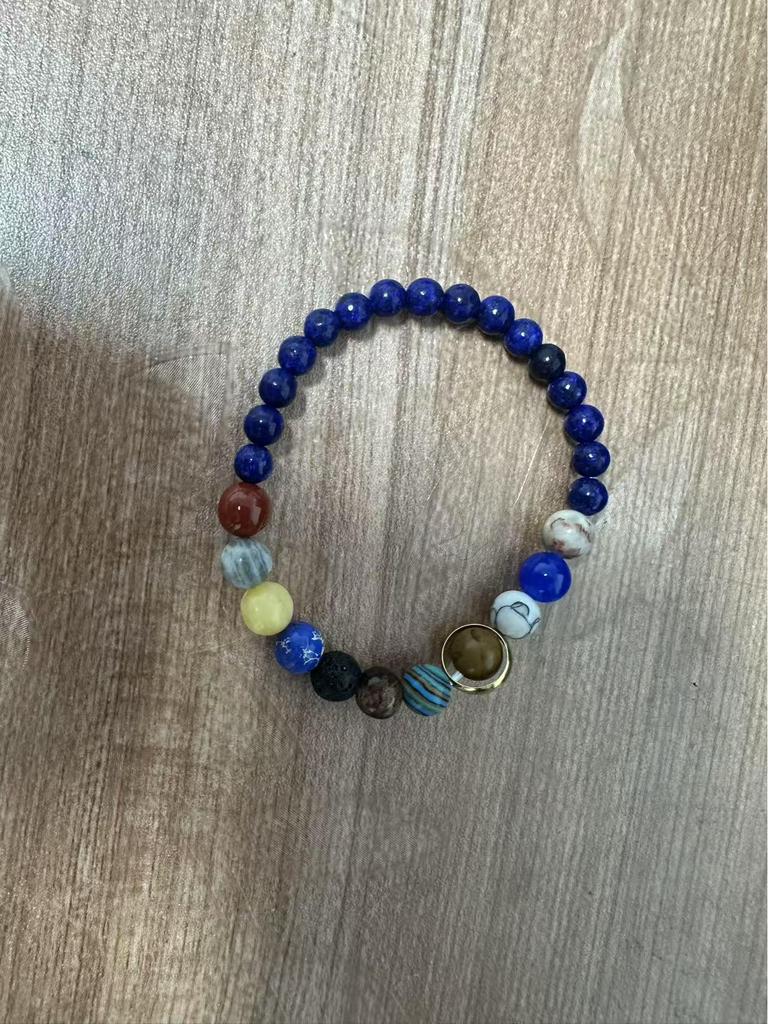 Milky Way Galaxy 8-Planet Couple Bracelet - Frosted Green & Gold Star Design