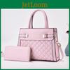 Simple Solid Color Letter Printed Checkered Texture Women Handbag With Wallet For Daily Use
