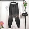 Plus Size Women's Stretchy Lace-up Knit Harem Pants - Slimming, Shiny Stamping, Casual Fit