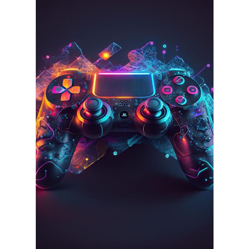 Cooles Gaming Wandbild Leinwandgemälde, Bunter Gamer Controller, Neon Pop Poster und Druck, E-Sports Raumdeko, Geschenk, Ohne Lichter