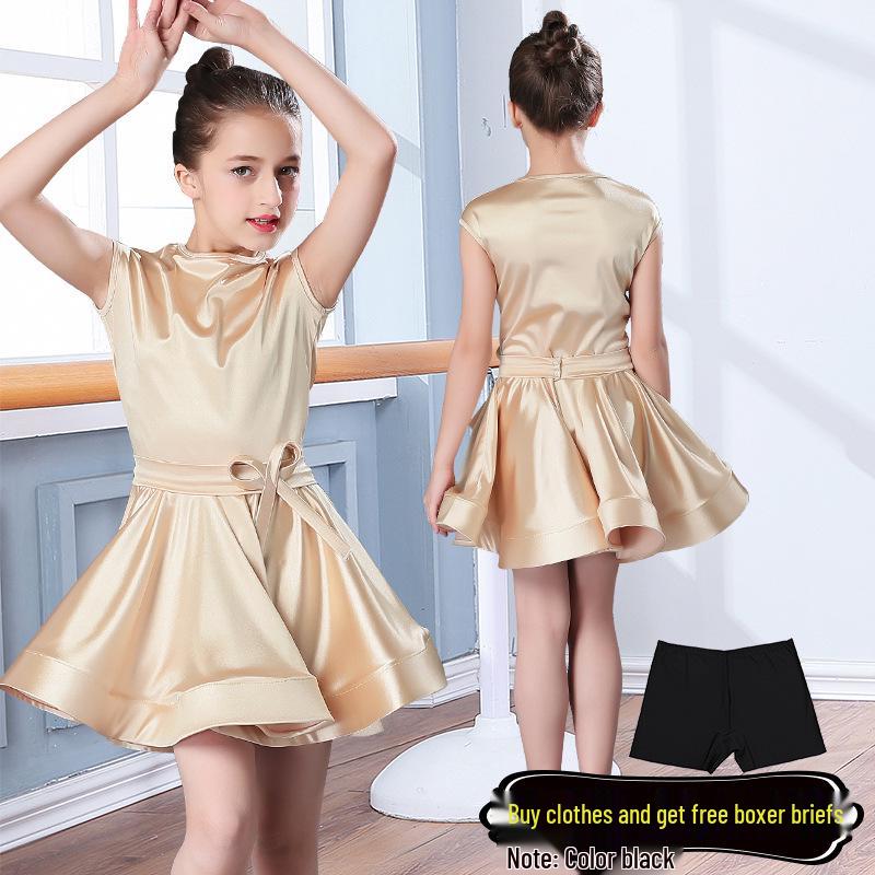 Mid-Sleeve Latin Dance Skirt for Girls – Competition & Performance-Grade Dancewear