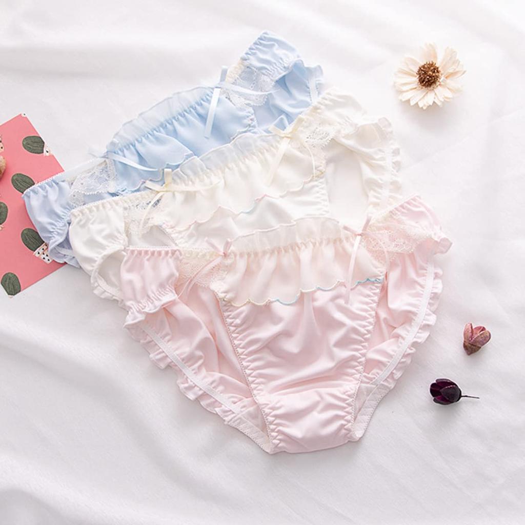 LIUXU Satin Underwear Rayon Student Plus Regular Size and Set, 3-Piece Set, Fabric, Women's Panties, Panties, White, Sizes, Cute, Breathable, (XL,