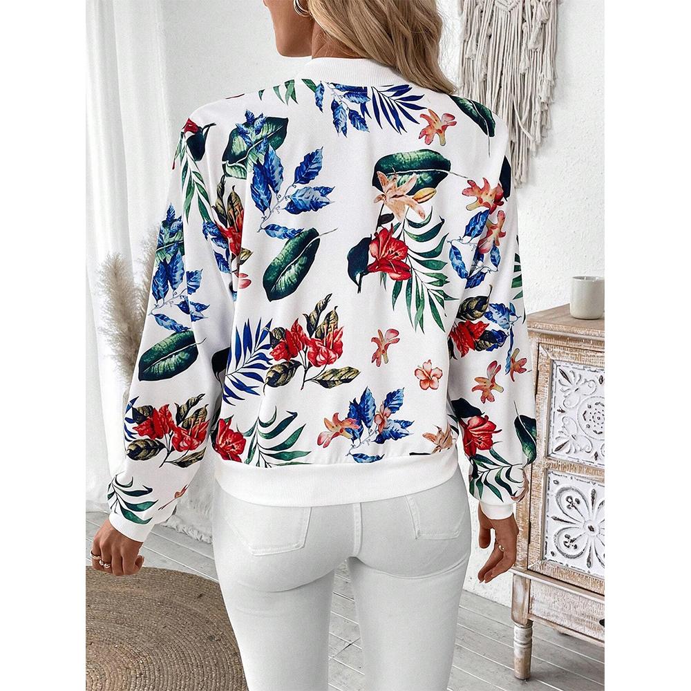 Women's Baseball Jacket Floral Long Sleeve Zip Up Baseball Bomber Jacket Coat