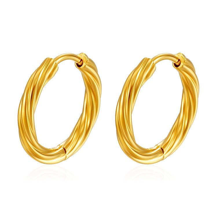 18K Gold Plated Twisted Stainless Steel Hoop Earrings - European & American Fashion Trend