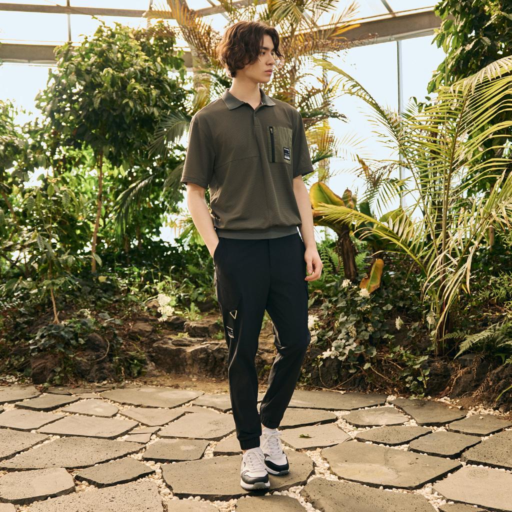 CHALLENGER Men'S Tricot Cargo Pocket Semi-Baggy Fit Jogger Pants Black