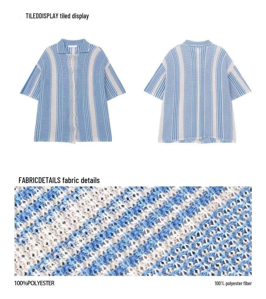 Korean Style Contrast Color Short-Sleeve Shirt - Men's Summer Trendy Loose Lapel Knitted Top