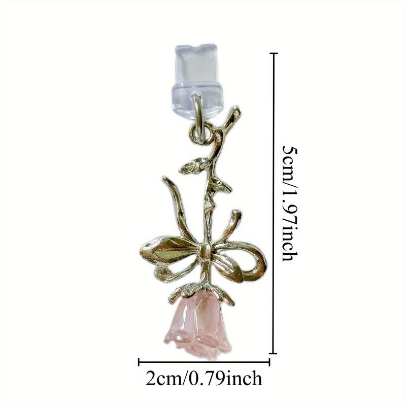 Mobile Phone Dust Plug Pink Flower Pendant Dust Plug Port Protector Compatible with Cute