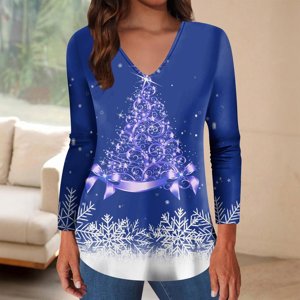 Long Sleeve Shirts For Women Christmas Print Graphic Tees Blouses Casual Plus Size Basic Tops Pullover