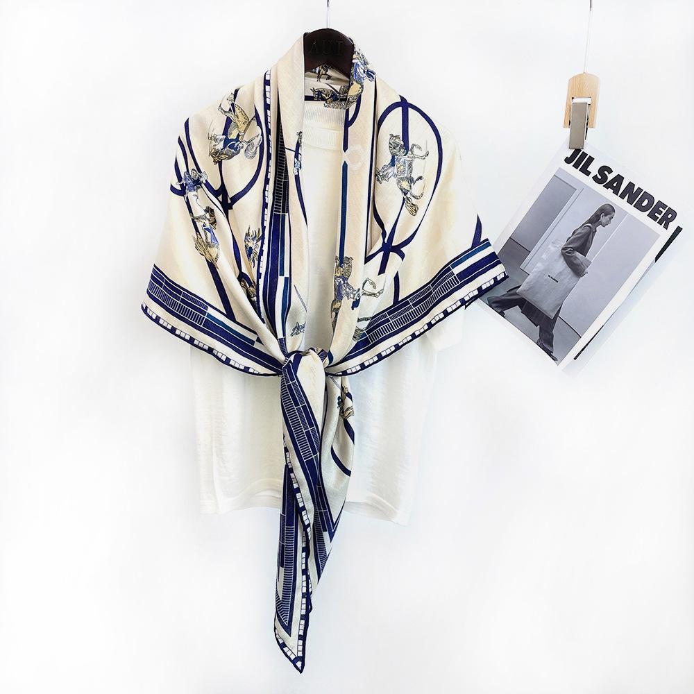 Silk Wool Triangle Scarf – Paris Sketch Design, High-End Mulberry Silk Shawl