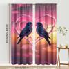 2PCS Pink Sunset Blue Sparrow Love Curtains   Sunset Romantic Valentine's Day Style   Bedroom Living Room   Pull up Pocket Style