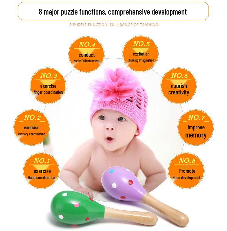 20cm Wooden Baby Grasping Maraca: Educational Sound Toy & Hand-Shaking Instrument for Grasping Training.