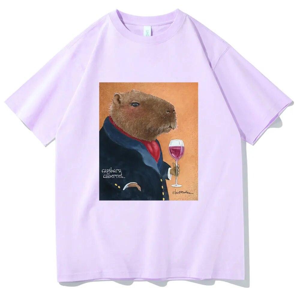 Will Bullas Tshirt Funny Capybara Cabernet Print T Shirts Unisex Women Fashion Harajuku Cute T-shirt Unisex Casual Funny Tee Shirt