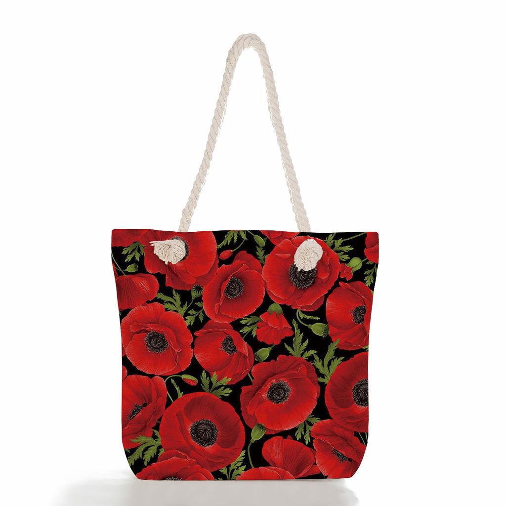 Multifunctional Flower Printed Thick Rope Shoulder Beach Bag 7585