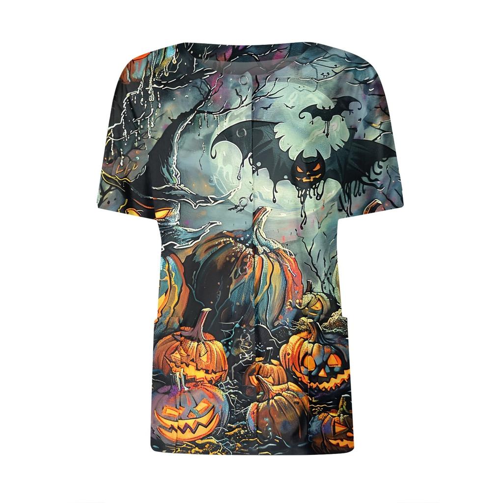 Women's Short Sleeved Patterned Pockets, Work Print Stand Up Collar, Single Breasted Protective Clothing, Cardigan Jacket, Top