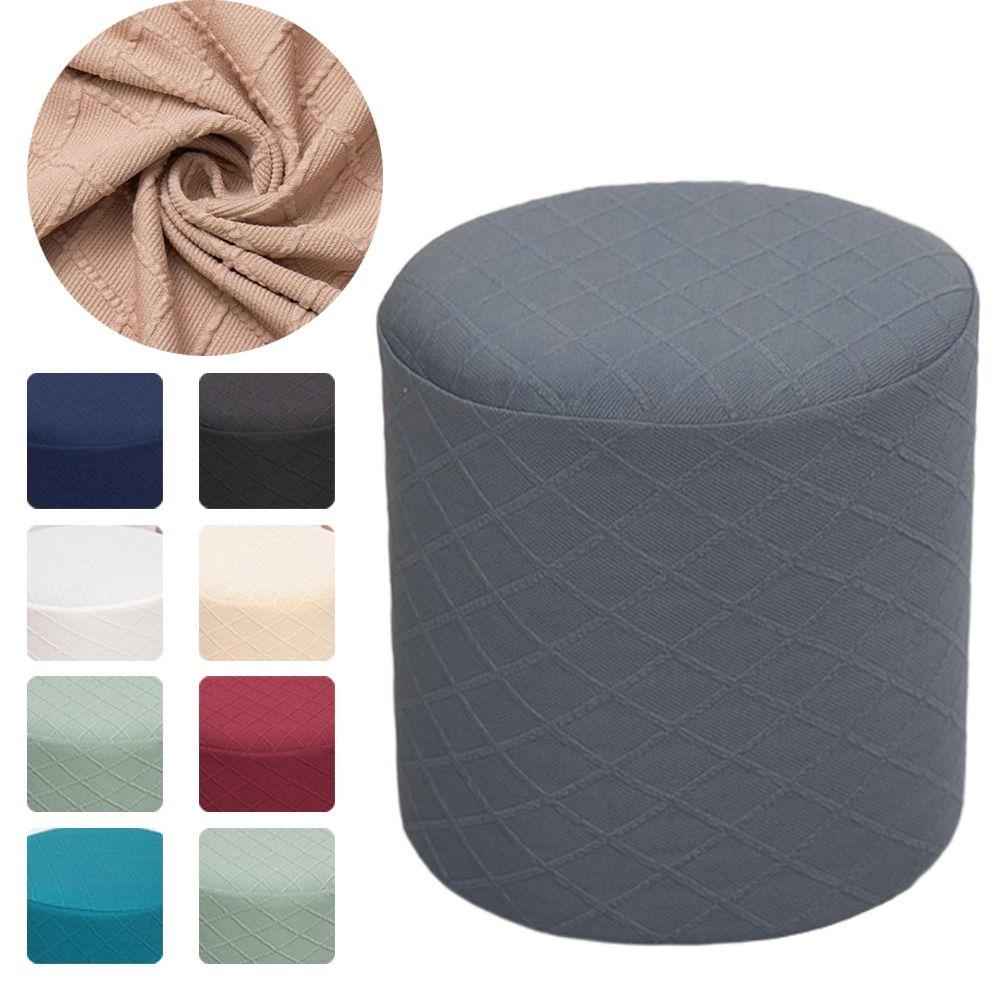 Durable Solid Color Jacquard Ottoman Cover Round Elastic Square Stool Cover Soft Footrest Slipcover Home Decor