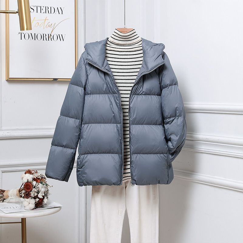Thin and Light Down Jacket Women's Shopping Mall Hooded Slim% White Duck Down Plus Size Light Cocoon Bread Jacket Thick