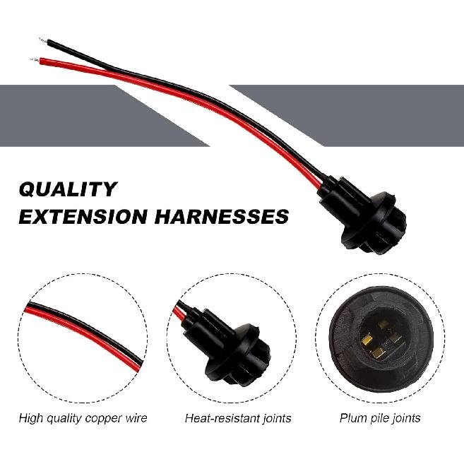 DXNQ 6PCS T10 Extension Harness Plug Connector, Car Instrument 194 Bulb Socket Base with 4.33" Wire Harness, Tail Light Socket Pre-Wired Rubber Lamp