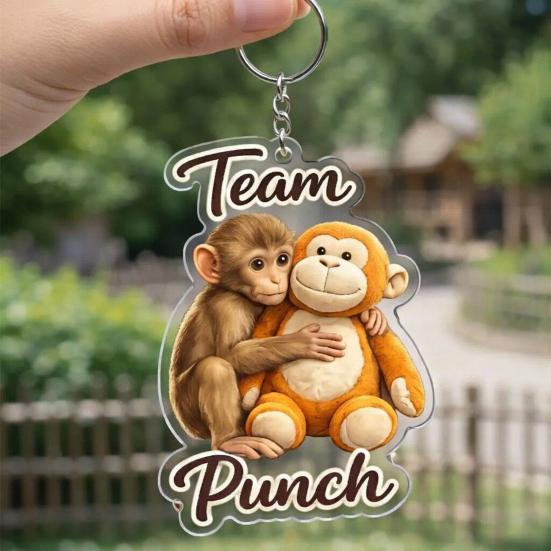Monkey Keychain Pendant Cute 2D Flat Acrylic Pendant Punch The Monkey Holding Orangutan Plush Toy Keychain Bag Charm Gift for Friends