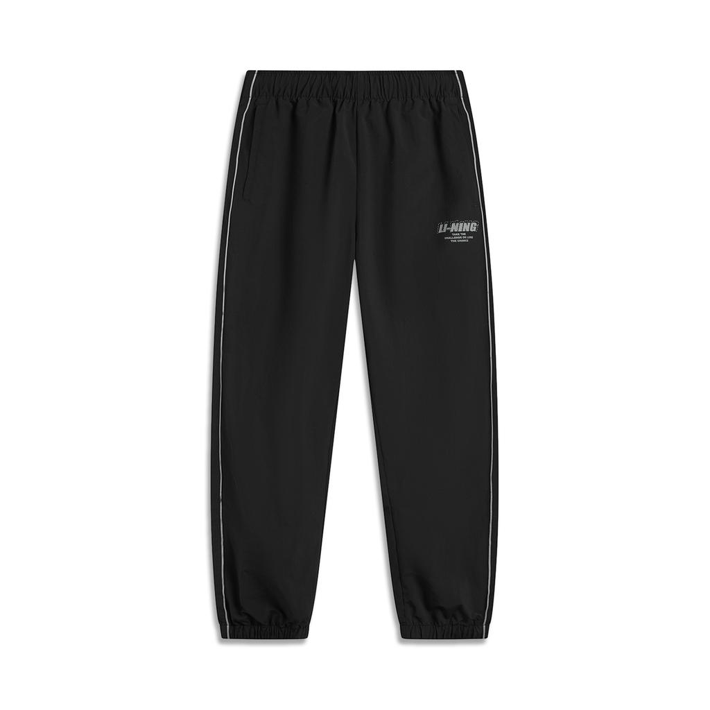 Li Ning Sports Lifestyle Series Solid Color Mid Waist Casual Tapered Knit Joggers Men bottoms Black AYKU607-2