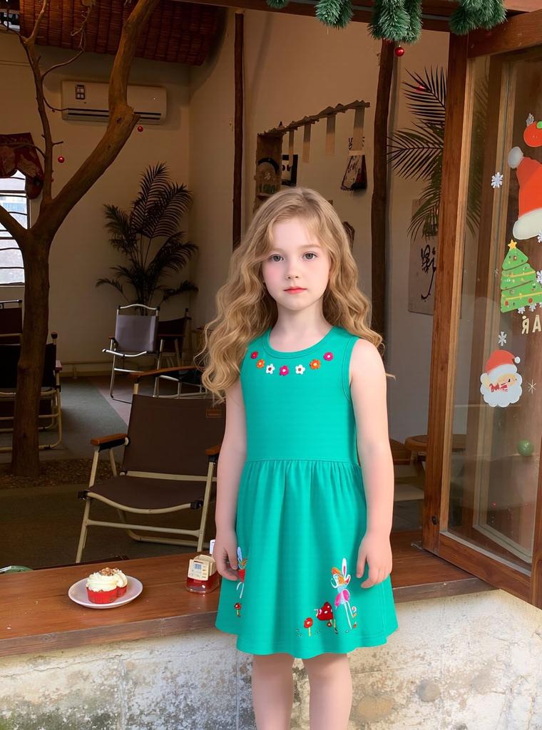 Girls Summer Cartoon Cat Dress Striped Princess Fashion Kids Dress