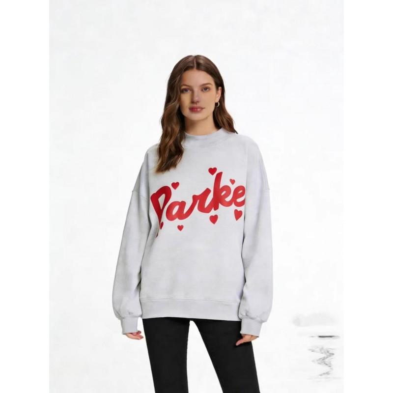 Womens Loose Fit Crewneck Sweatshirt Cotton Embroidered Casual Top Students
