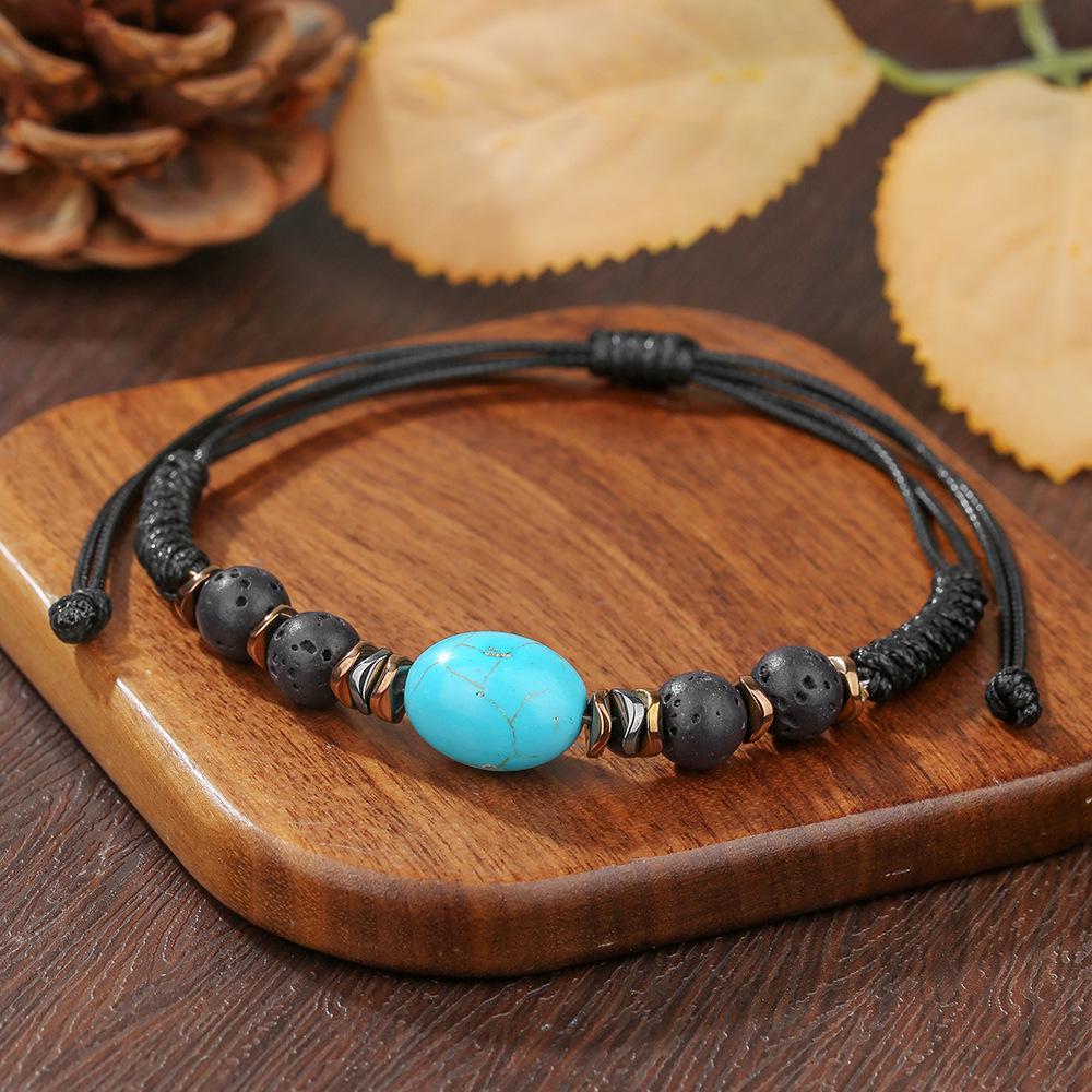 Trendy Turquoise Beaded Men's Bracelet with Black Onyx and Alloy