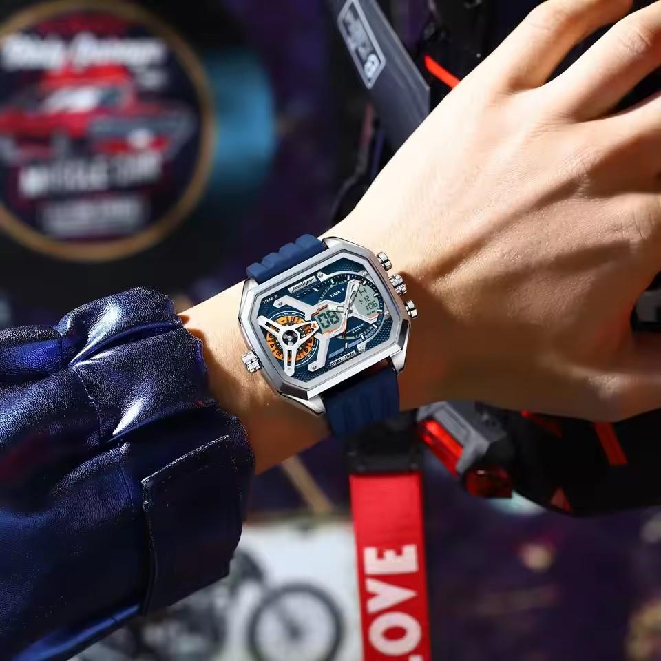 POEDAGAR E106 Luxury LED Display Men Wristwatch Fashion Luminous Sports Waterproof Calendar Quartz Watch for Men's Montres Homme