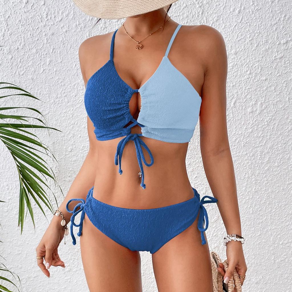 Neuer Bikini Patchwork Sexy Kreuzgurt Bikini Zweiteiliger Badeanzug Mit Trägern Push-Up Bikini Hohe Taille Damen Strand-Badeanzug