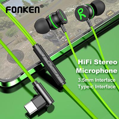 FONKEN Typ C 3,5 mm L Jack Magnetyczne słuchawki przewodowe do gier Dźwięk Hifi Redukcja szumów w uchu Zestaw słuchawkowy z mikrofonem Słuchawki douszne dla Xiaomi Huawei