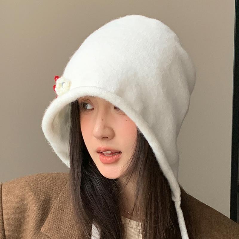 Autumn and Winter Flower Knitted Bucket Hat New Hat Female Cute Basin Hat Casual Bucket Hat