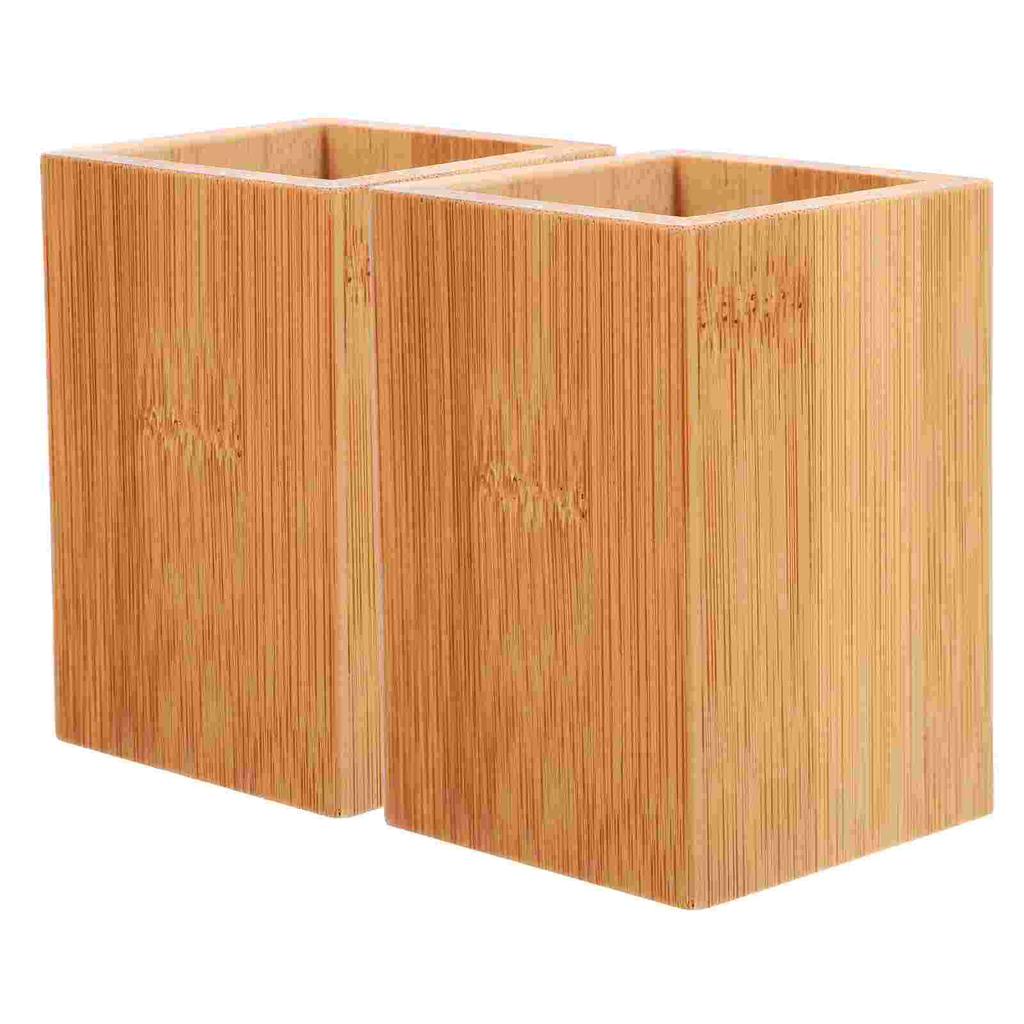 2 Pcs Bamboo Pen Holder Desk Cup Storage ganizer Stationery Container Tabletop Holder For Pencil Case Diy Bucket Rack Stand