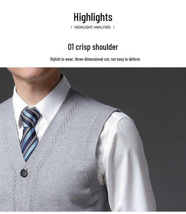 Men's Red Wool Vest: Collarless, Single-Breasted, Solid Color, Fitted Casual Wear for Autumn and Winter.