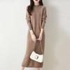 Women's Wool Knit Sweater Dress - Half High Neck, Over Knee, Loose Mid-Length Pullover for Autumn/Winter
