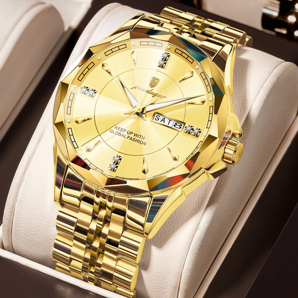 POEDAGAR Top Fashion Man Clock Business Waterproof Luminous Date Week Wristwatch Quartz Stainless Steel Casual Watches