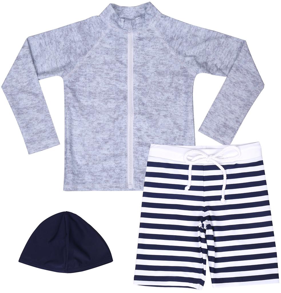 Boys Swimsuit Set Kids Striped Pants Long Sleeve Rash Guard UV Protection Sizes 3-piece UPF50+ 80-140 (120)