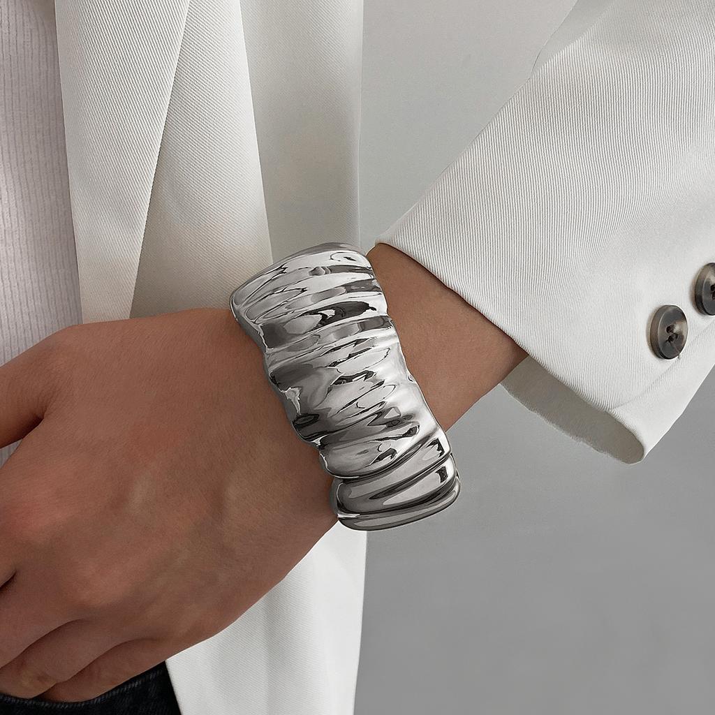 DIEZI 4 Style Fashion Heavy Metal Cuff Wide Bangles Punk Smooth Geometric Gold Silver Color Bangles Women Bracelet Men Jewelry