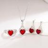 Heartfelt Heart-Shaped Ruby Necklace, Earrings, and Adjustable Ring Set
