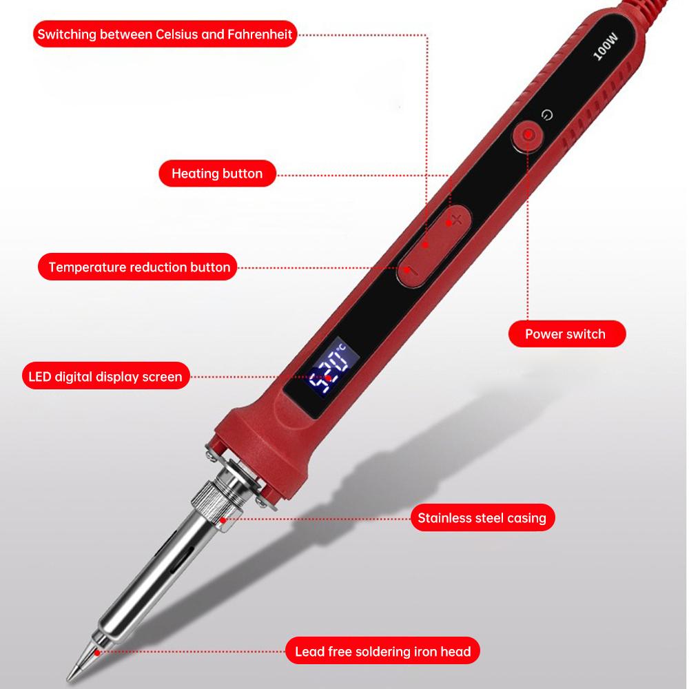 Ciocan de lipit 100W Portabil Digital cu Ajustare Temperatură Adormire Automată Încălzire Ceramică Termică Internă Unelte Electronice de Lipit